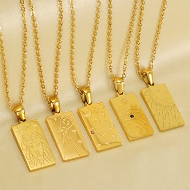 1 Stück Retro-Halsketten mit Sonne-/Mond-Anhänger aus Titanstahl der klassischen Serie, 18 Karat vergoldet, Unisex h5 