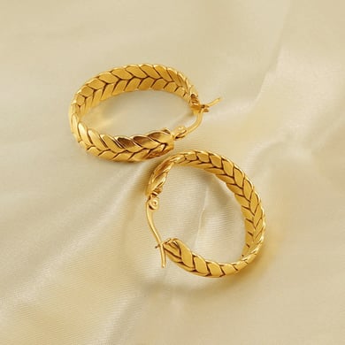 1 Pair Simple Series Simple Plaid Titanium Steel 18K Gold Plated Women Hoop Earrings h5 