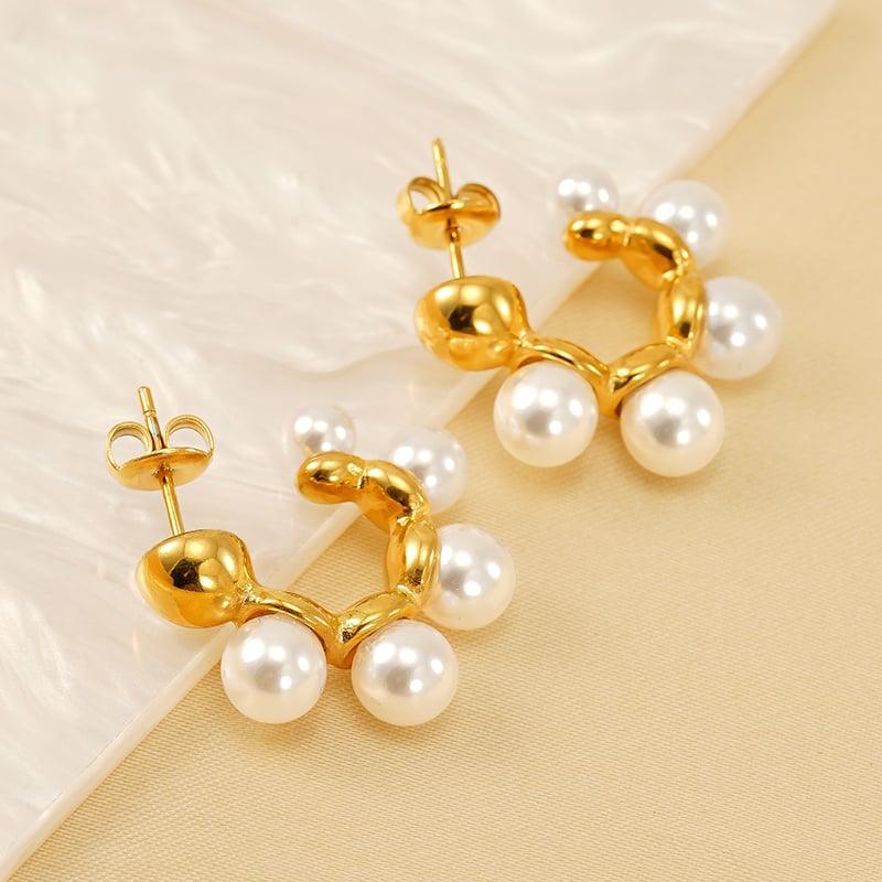 1 Pair Ins High-end Style Geometric Shape Stainless Steel 18K Gold Plated Inlay Artificial Pearl Women's Drop Earrings 