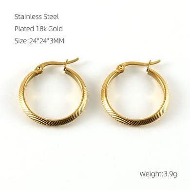 1 Pair Simple Cool Style Striped Ring Shape Stainless Steel 18K Gold Plated Women's Hoop Earrings h5 Picture2