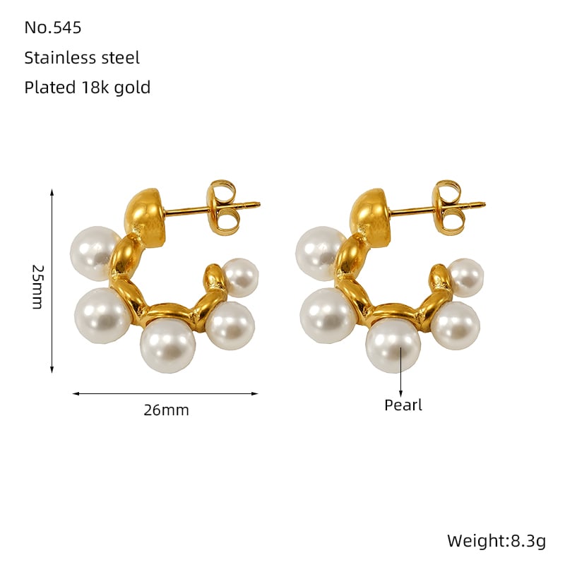 1 Pair Ins High-end Style Geometric Shape Stainless Steel 18K Gold Plated Inlay Artificial Pearl Women's Drop Earrings Picture2