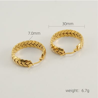 1 Pair Simple Series Simple Plaid Titanium Steel 18K Gold Plated Women Hoop Earrings h5 Picture2