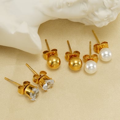 1 Paar Simple Series Einfache, einfarbige Ohrstecker aus Edelstahl mit 18 Karat Goldbeschichtung und Kunstperlen für Damen h5 