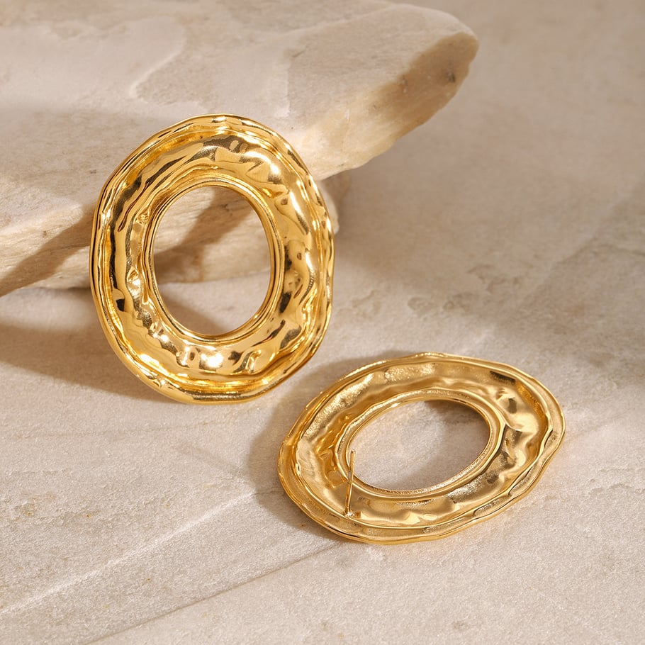 1 Pair Simple Series Simple Geometric Stainless Steel 18K Gold Plated Women Stud Earrings 