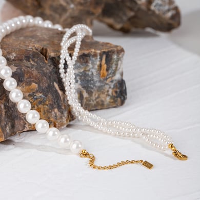 1 Stück Klassische Serie Elegante Perlen Edelstahl 18K vergoldet Frauen Perlen Halsketten h5 