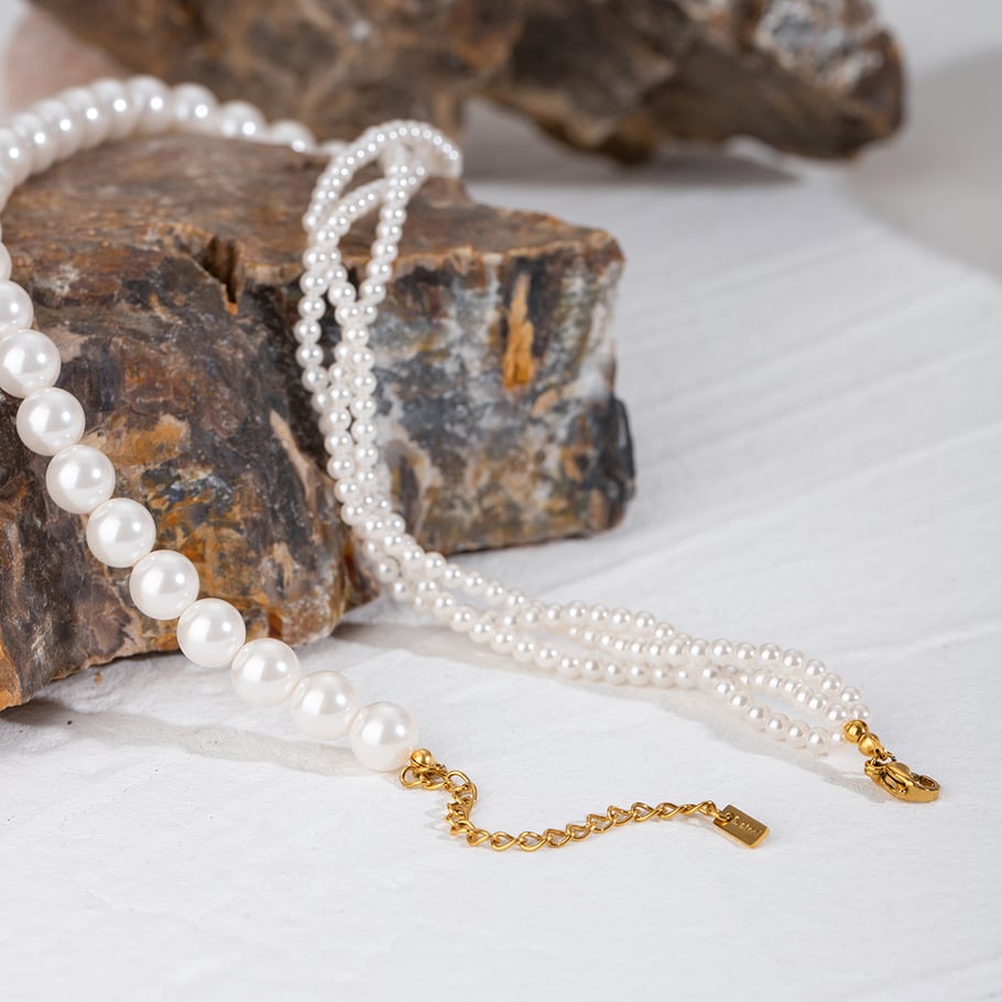 1 Stück Klassische Serie Elegante Perlen Edelstahl 18K vergoldet Frauen Perlen Halsketten 