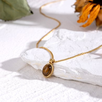 1 Stück Simple Series Tägliche geometrische Edelstahl 18 Karat vergoldet Naturstein Damen Anhänger Halsketten h5 
