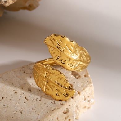 1 Pair Classic Series Classic Plant Stainless Steel 18K Gold Plated Women Adjustable Rings h5 