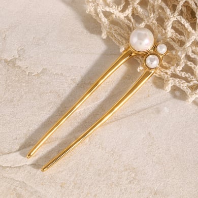 1 Paar Simple Series Elegante geometrische Haarspangen aus Edelstahl mit 18 Karat Gold überzogene Kunstperlen für Damen h5 