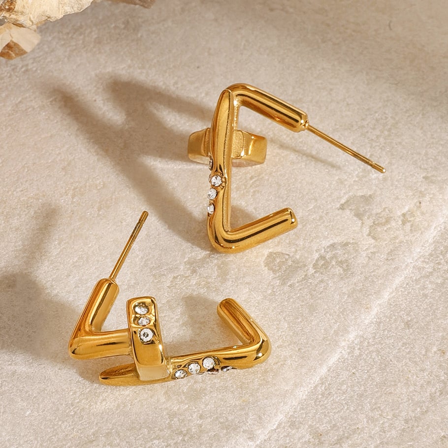 1 Pair Simple Series Daily Geometric Stainless Steel 18K Gold Plated Women Stud Earrings 