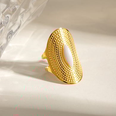 1 Paar Simple Series Klassische geometrische Edelstahl 18 Karat vergoldet Naturstein Damen verstellbare Ringe h5 