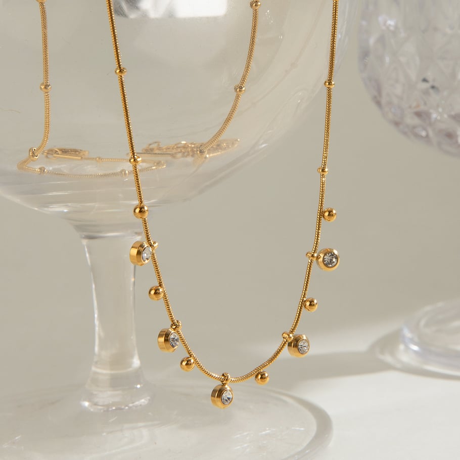 1 Piece Simple Series Daily Geometric Stainless Steel 18K Gold Plated Zircon Women Pendant Necklaces 