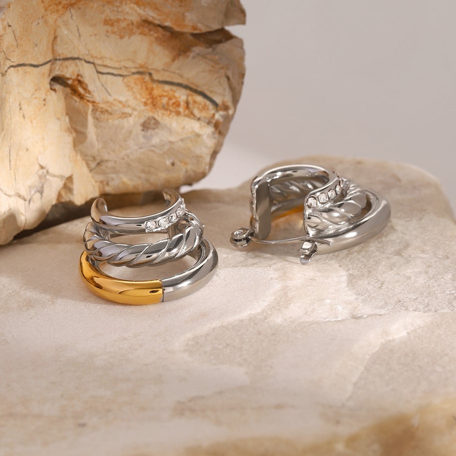 1 Pair Simple Series Daily Geometric Stainless Steel 18K Gold Plated Zircon Women Hoop Earrings 
