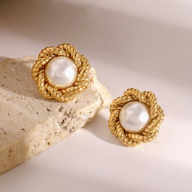 1 Pair Classic Series Elegant Flower Stainless Steel 18K Gold Plated Women Stud Earrings h5 