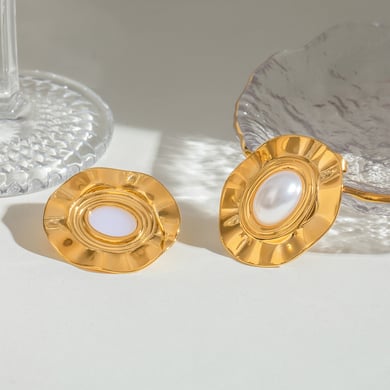 1 Pair Classic Series Retro Geometric Stainless Steel 18K Gold Plated Women Stud Earrings h5 