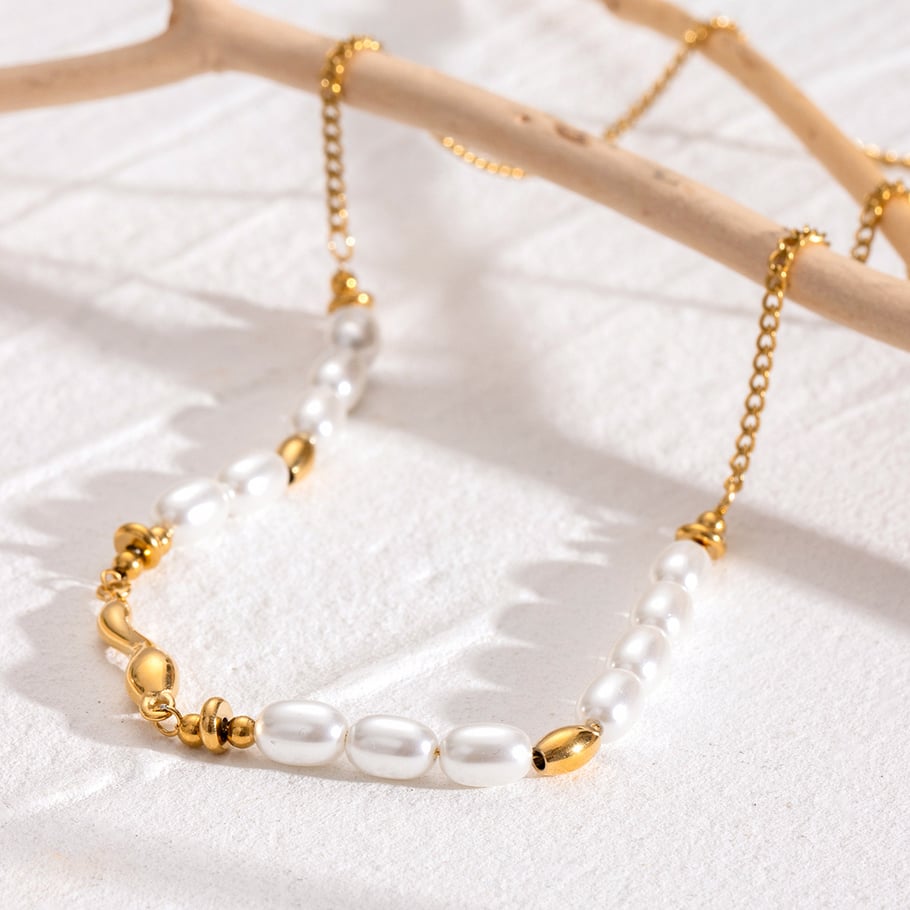 1 Stück Simple Series Elegante Perlen Edelstahl 18 Karat vergoldet Kunstperlen Damen Perlenketten 