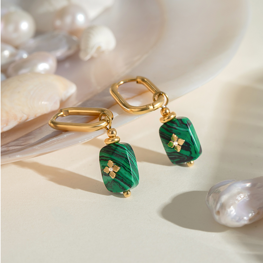 1 Pair Classic Series Elegant Geometric Stainless Steel 18K Gold Plated Women Drop Earrings 