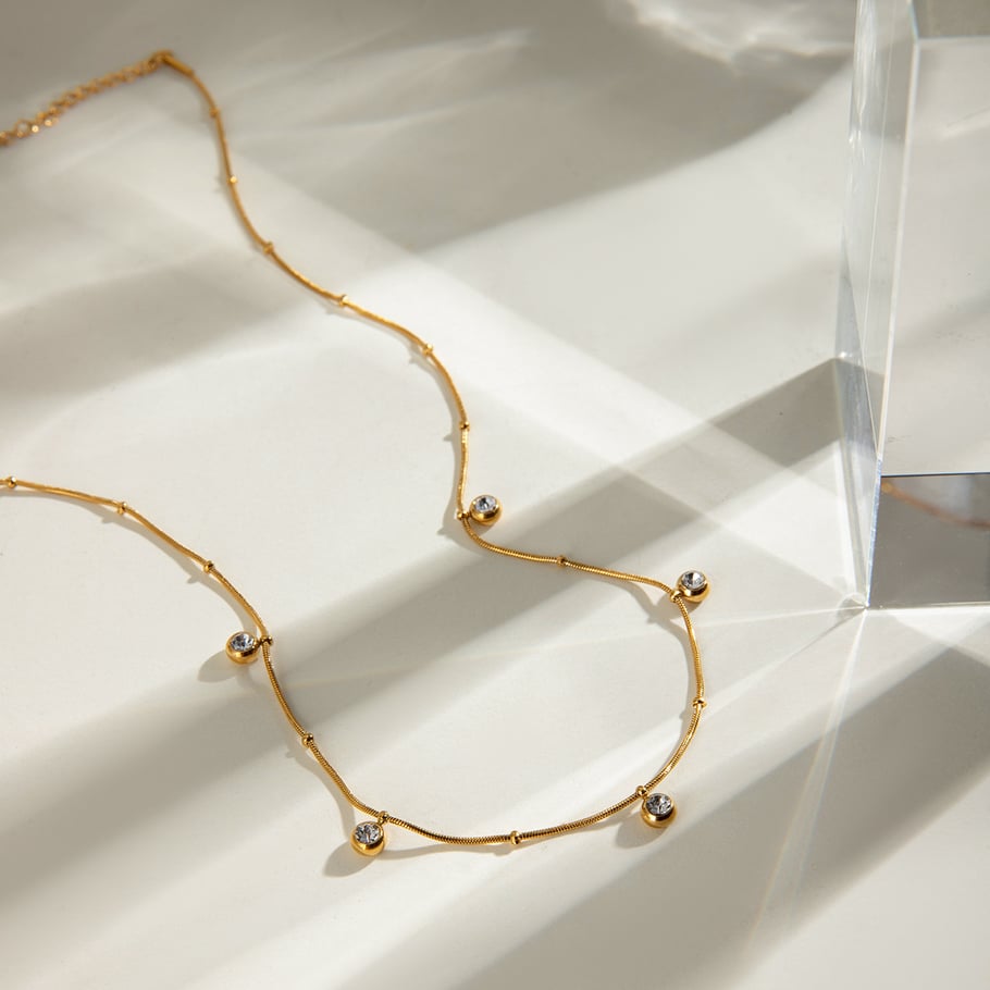 1 Piece Simple Series Casual Geometric Stainless Steel 18K Gold Plated Zircon Women Pendant Necklaces 