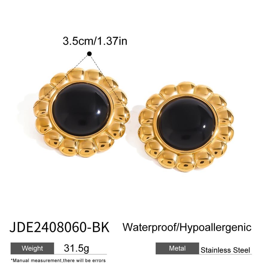 1 Pair Retro Flower Stainless Steel Gold Color Stud Earrings Picture2