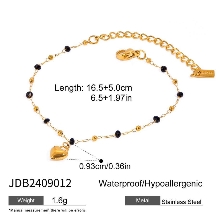 1 Piece Simple Series Sweet Heart Stainless Steel 18K Gold Plated Crystal Women Charm Bracelets Picture2