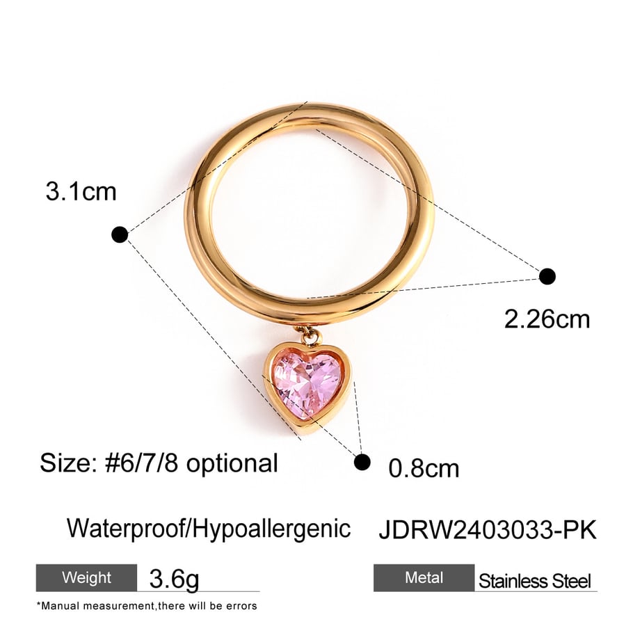 1 Paar Simple Series Sweet Heart Edelstahl 18 Karat vergoldet Zirkon Damen Einzelringe Bild2