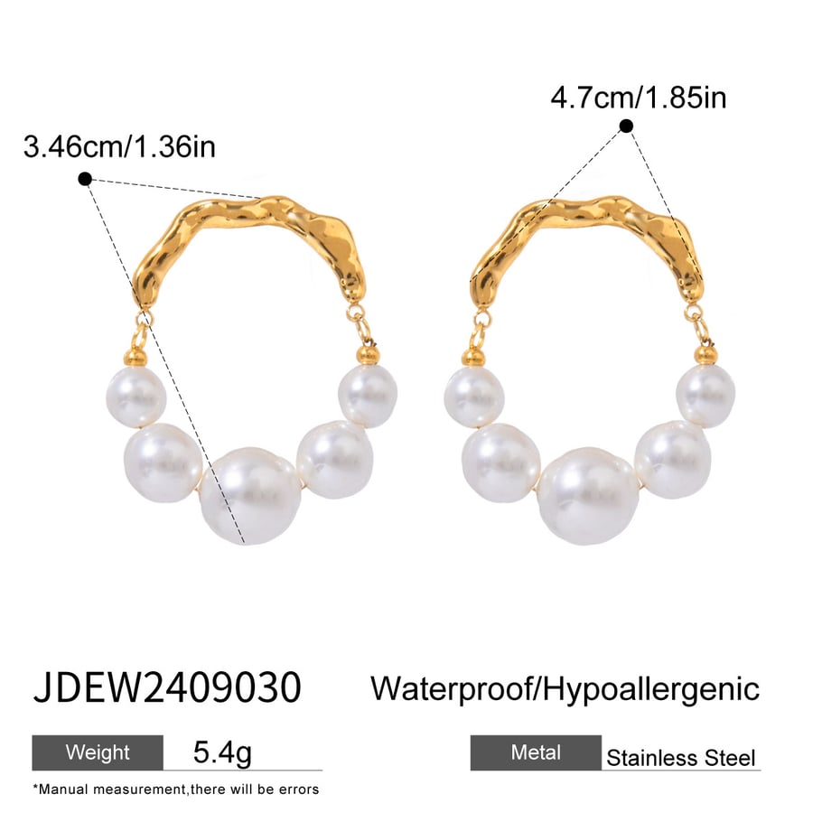 1 Pair Simple Series Retro Beads Stainless Steel 18K Gold Plated Artificial Pearl Women Hoop Earrings Picture2