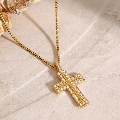 1 Piece Ethnic Series Classic Cross Stainless Steel 18K Gold Plated Zircon Women Pendant Necklaces h5 