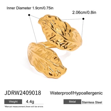 1 Pair Classic Series Classic Plant Stainless Steel 18K Gold Plated Women Adjustable Rings h5 Picture2