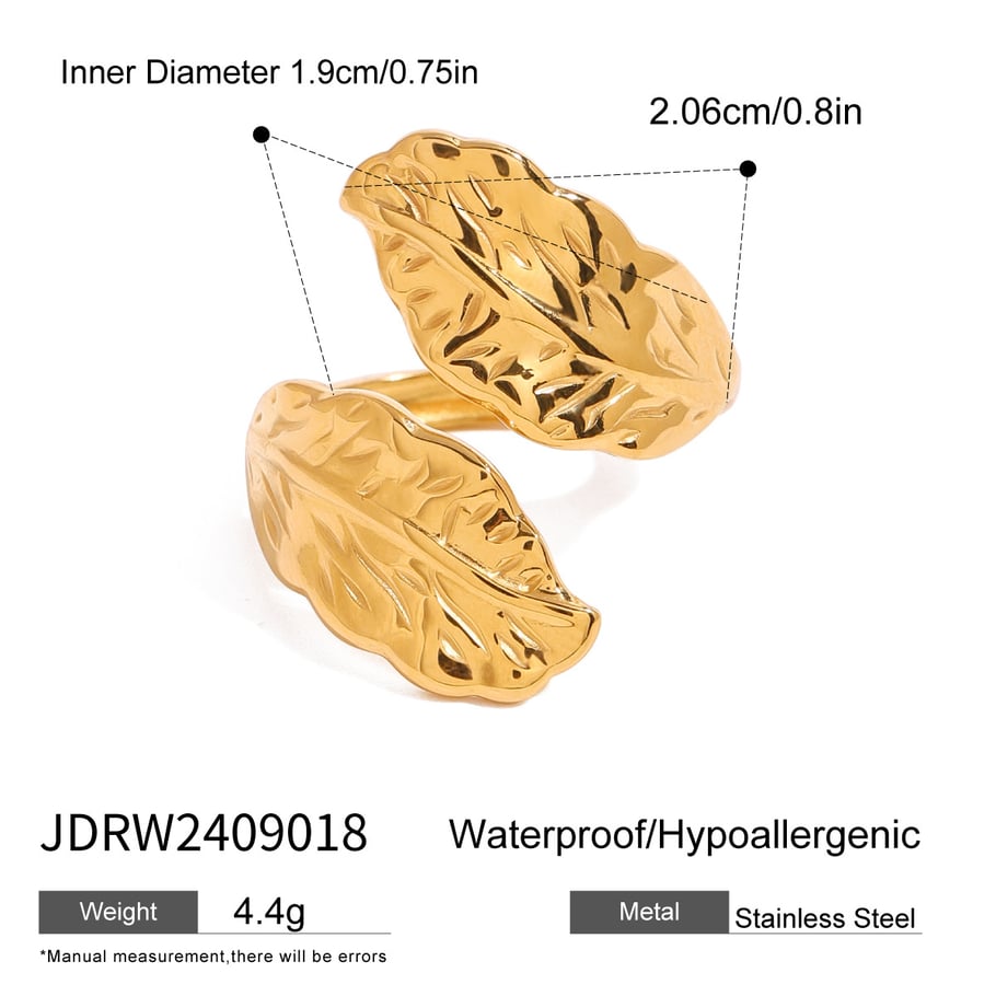 1 Pair Classic Series Classic Plant Stainless Steel 18K Gold Plated Women Adjustable Rings Picture2