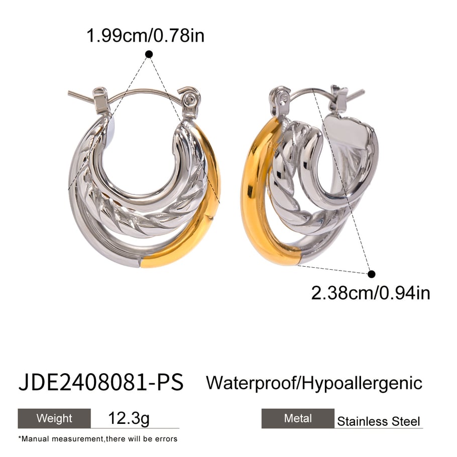 1 Pair Simple Series Daily Geometric Stainless Steel 18K Gold Plated Zircon Women Hoop Earrings Picture2
