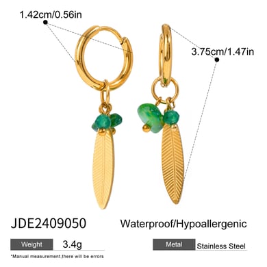 1 Pair Ethnic Series Retro Plant Stainless Steel 18K Gold Plated Natural Stone Women Drop Earrings h5 Picture2