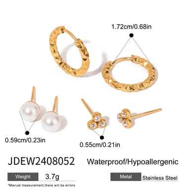 1 Paar Ohrringe-Set aus der Simple Series mit elegantem geometrischem Design aus Edelstahl mit 18 Karat Gold überzogen und Kunstperlen für Damen h5 Bild2