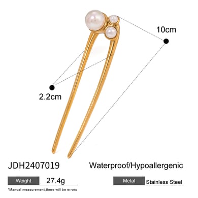 1 Paar Simple Series Elegante geometrische Haarspangen aus Edelstahl mit 18 Karat Gold überzogene Kunstperlen für Damen h5 Bild2