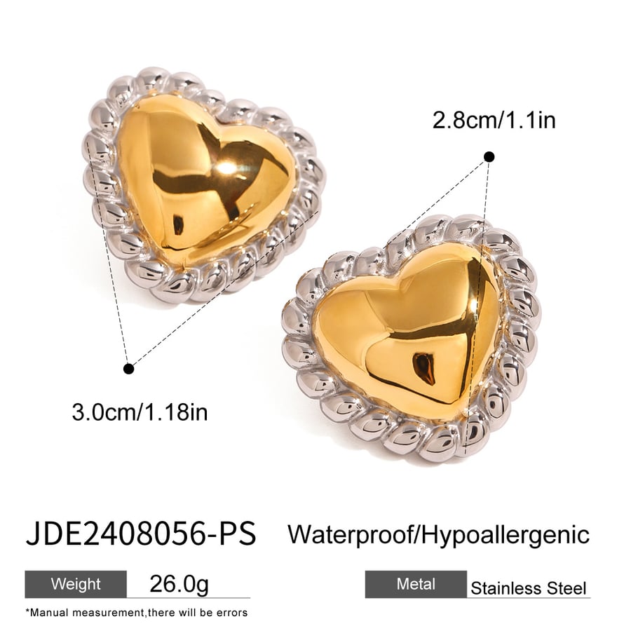 1 Pair Simple Series Elegant Heart Stainless Steel 18K Gold Plated Women Stud Earrings Picture2
