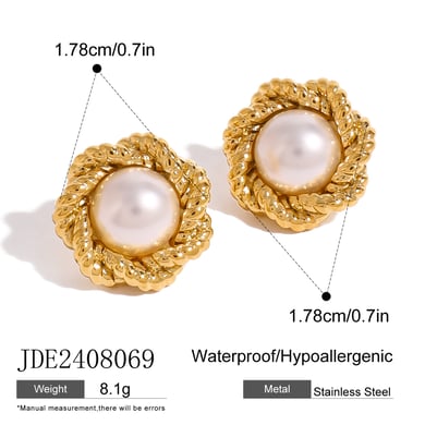 1 Pair Classic Series Elegant Flower Stainless Steel 18K Gold Plated Women Stud Earrings h5 Picture2