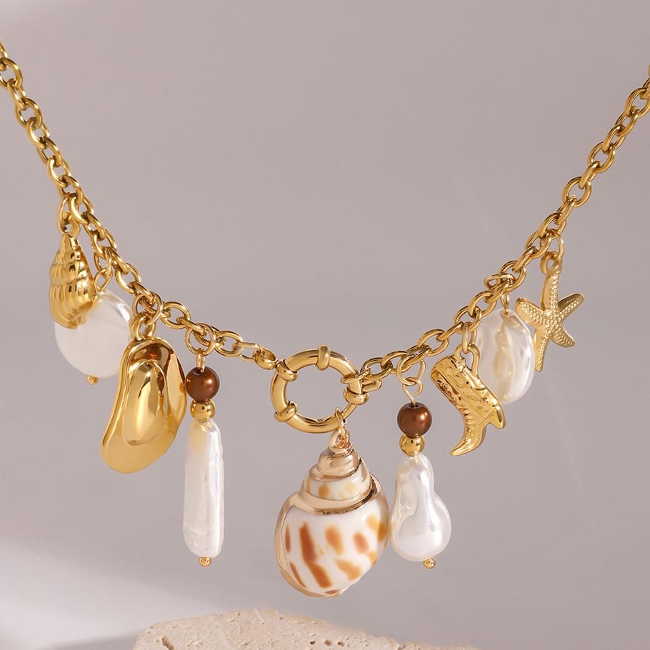 1 Piece Simple Series Vacation Turtle Stainless Steel 18K Gold Plated Artificial Pearl Women Pendant Necklaces 