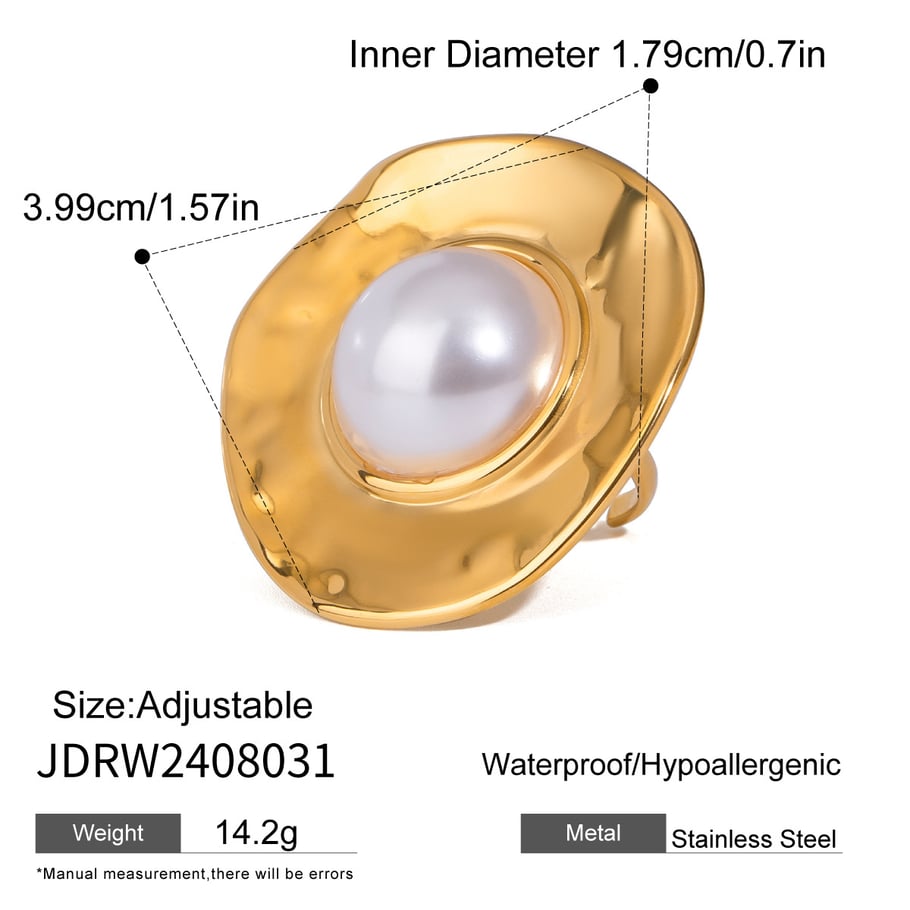 1 pair simple series retro geometric stainless steel gold plated artificial pearl women adjustable rings h5Picture2