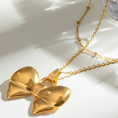 1 Piece Simple Series Sweet Bow Knot Stainless Steel 18K Gold Plated Women Layered Necklaces h5 