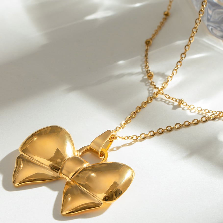 1 Piece Simple Series Sweet Bow Knot Stainless Steel 18K Gold Plated Women Layered Necklaces 