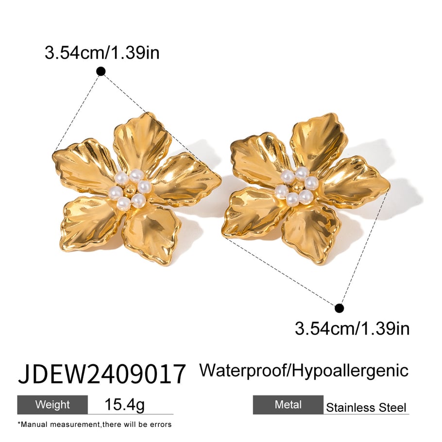 1 Pair Simple Series Sweet Flower Stainless Steel 18K Gold Plated Artificial Pearl Women Stud Earrings Picture2