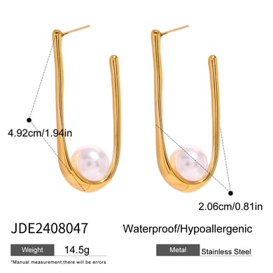 1 Pair Simple Series Casual Letter Stainless Steel 18K Gold Plated Artificial Pearl Women Hoop Earrings h5 Picture2