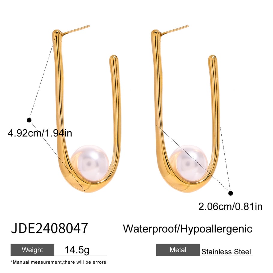 1 Pair Simple Series Casual Letter Stainless Steel 18K Gold Plated Artificial Pearl Women Hoop Earrings Picture2