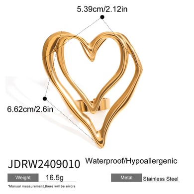1 Pair Romantic Series Sweet Heart Stainless Steel 18K Gold Plated Women Adjustable Rings h5 Picture2