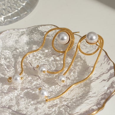 1 Pair Simple Series Elegant Geometric Stainless Steel 18K Gold Plated Artificial Pearl Women Stud Earrings h5 