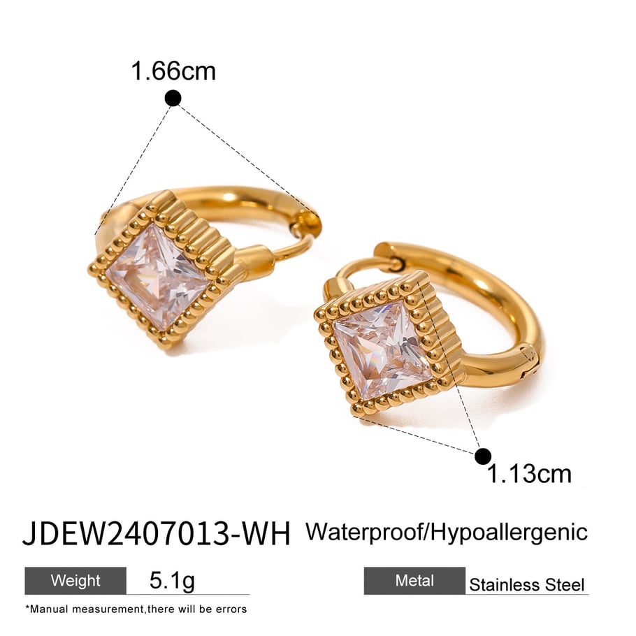 1 Pair Romantic Series Retro Geometric Stainless Steel 18K Gold Plated Artificial Gemstone Women Hoop Earrings Picture2