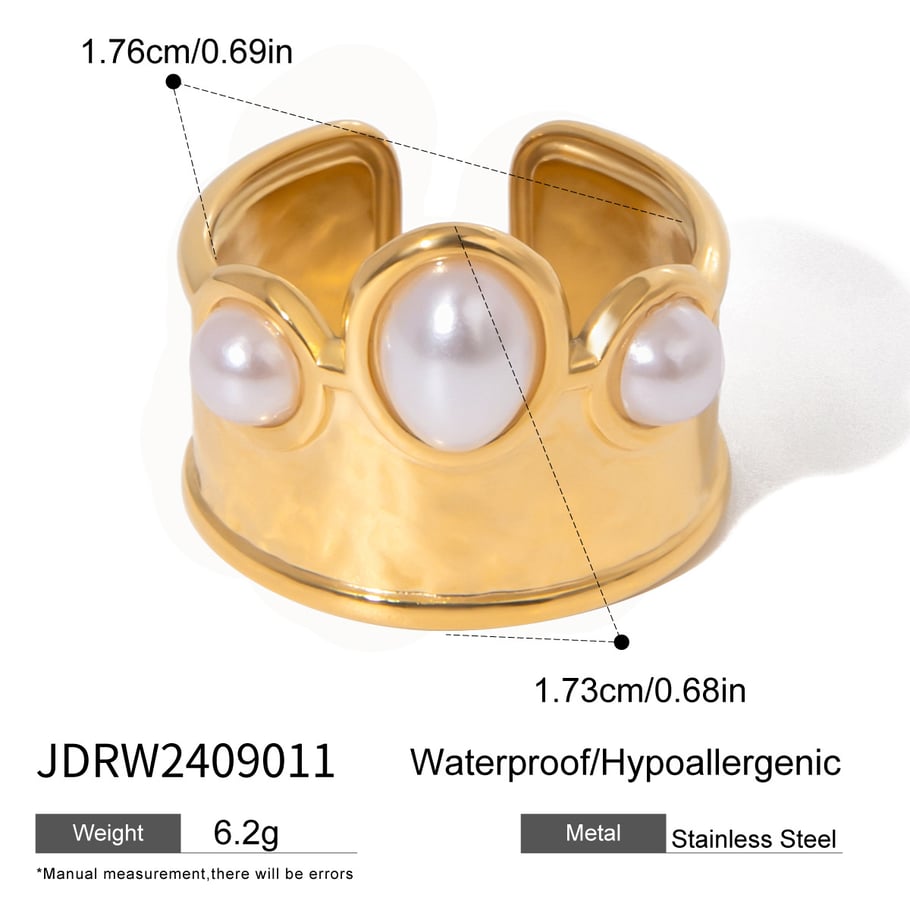 1 Paar Ethnische Serie Retro Geometrische Edelstahl 18K Vergoldet Künstliche Perle Frauen Verstellbare Ringe Bild2