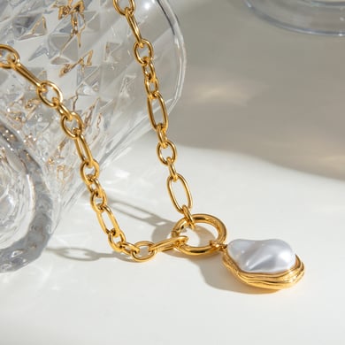 1 Piece Classic Series Elegant Geometric Stainless Steel 18K Gold Plated Artificial Pearl Women Pendant Necklaces h5 