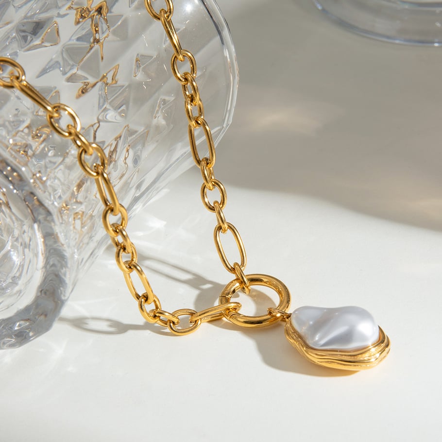 1 Piece Classic Series Elegant Geometric Stainless Steel 18K Gold Plated Artificial Pearl Women Pendant Necklaces 