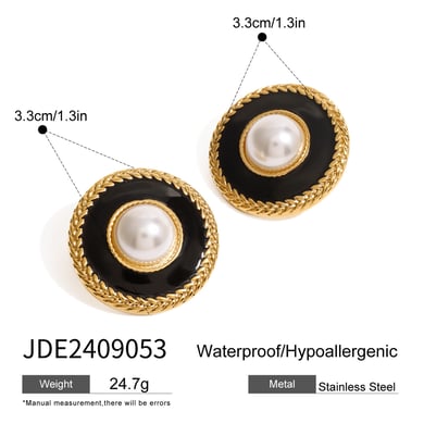 1 Pair Simple Series Retro Geometric Stainless Steel 18K Gold Plated Artificial Pearl Women Stud Earrings h5 Picture2