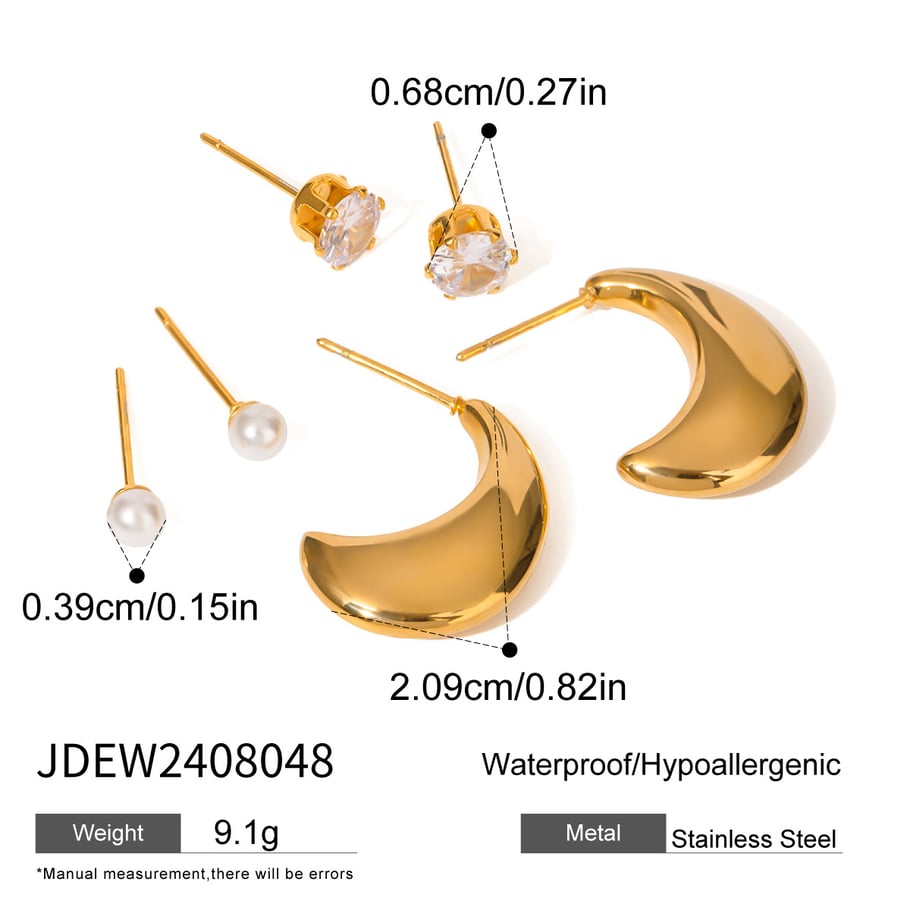 1 Paar Simple Series Casual Sonne/Mond Edelstahl 18 Karat vergoldet Kunstperle Damen Ohrringe Set Bild2